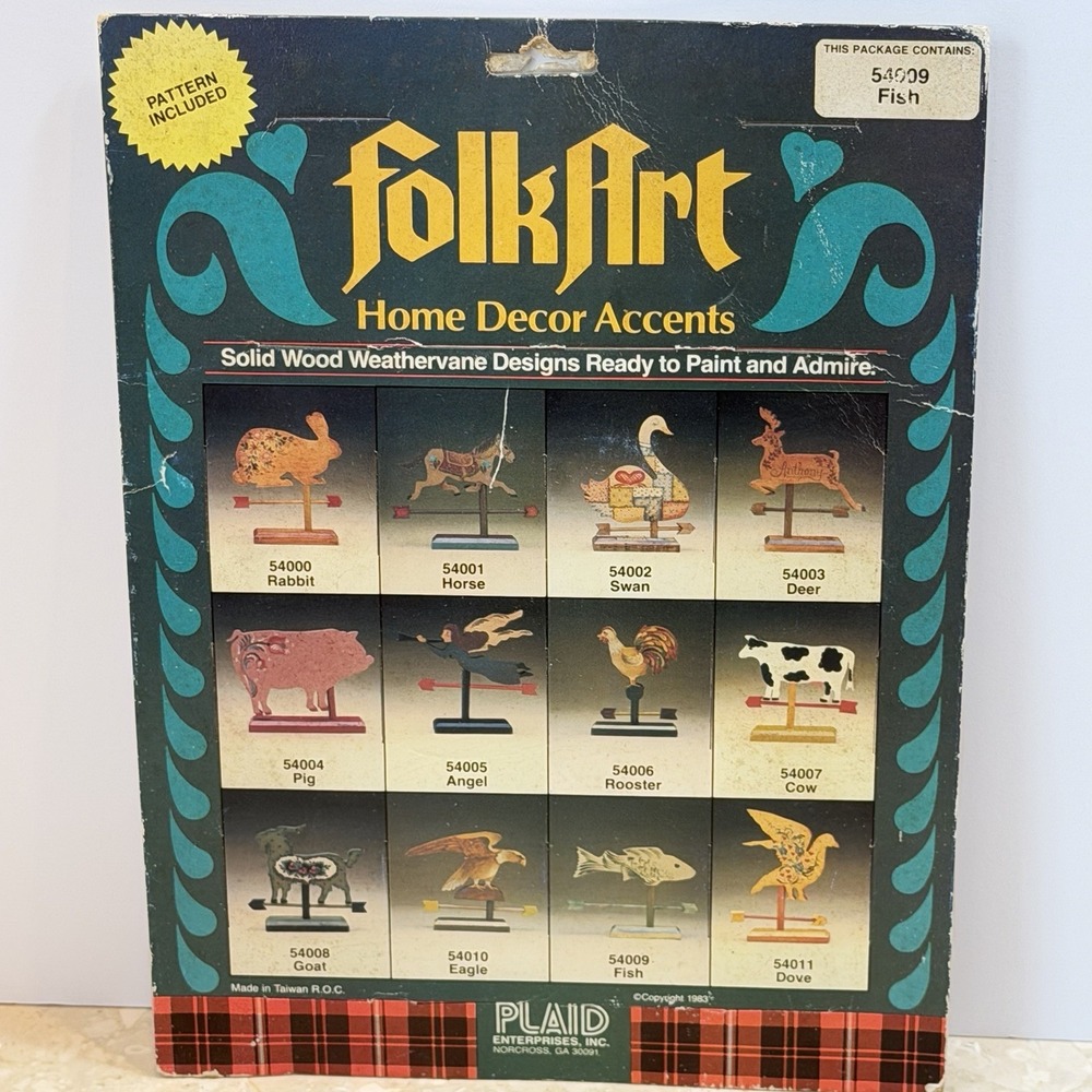 Plaid Vintage Folk Art Ready to Paint Accents Wood Weathervane 54009 Fish